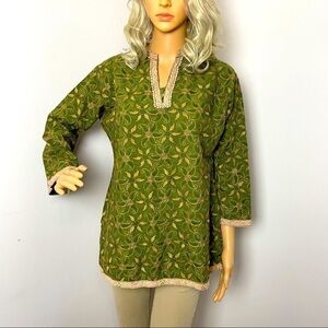 Oblique Design Wear Embroidered Beaded Tunic Top - XXL (Fits Like L)
